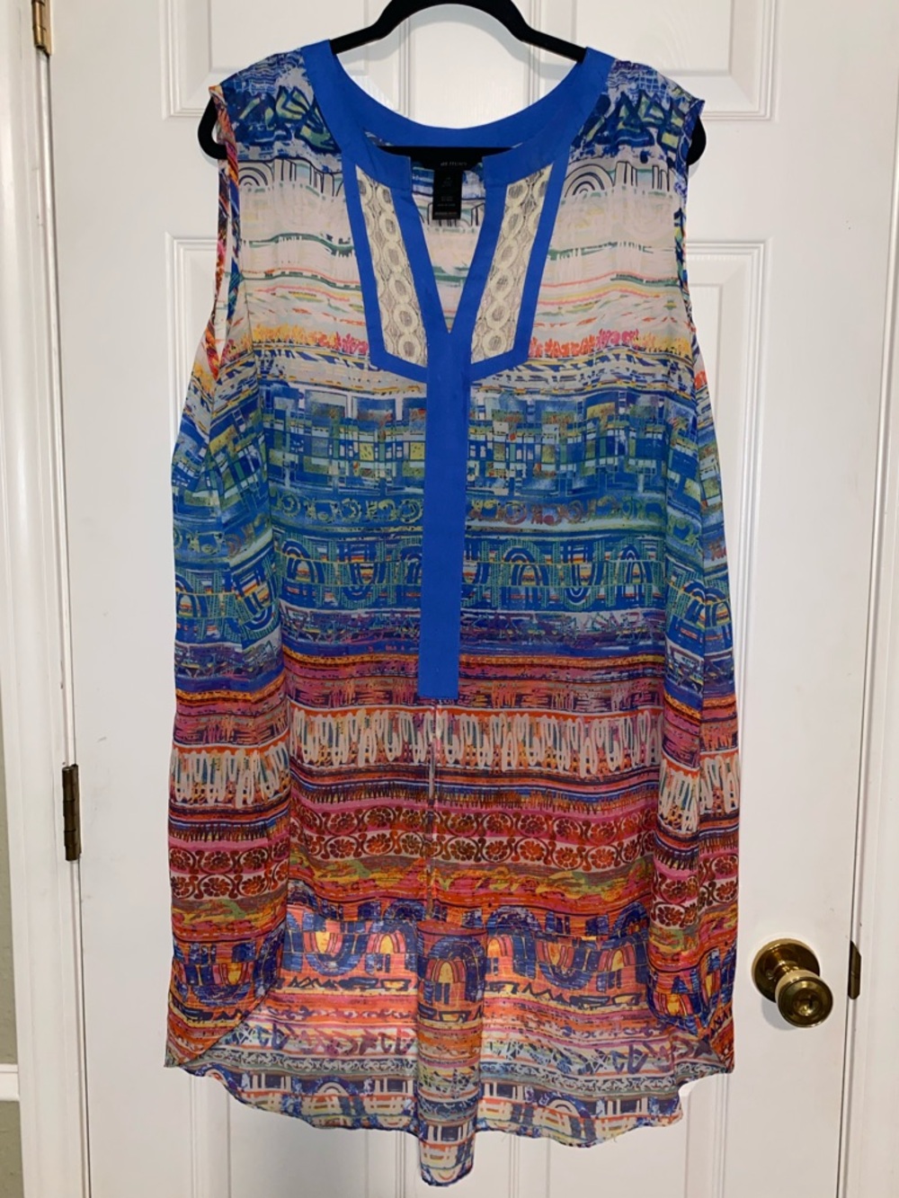 Ali Miles Multicolor Striped Printed Sleeveless Tunic with‎ Blue Trim